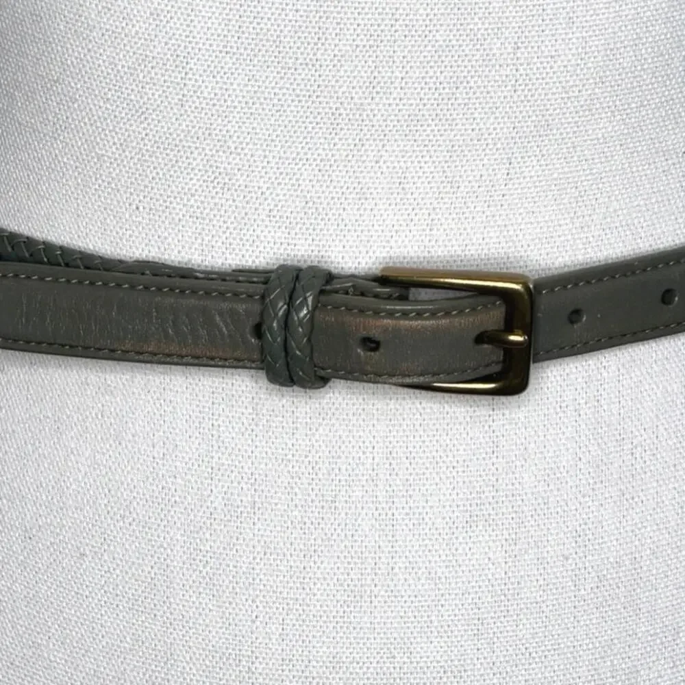 Talbots green leather braided leather belt brass hardware size XS